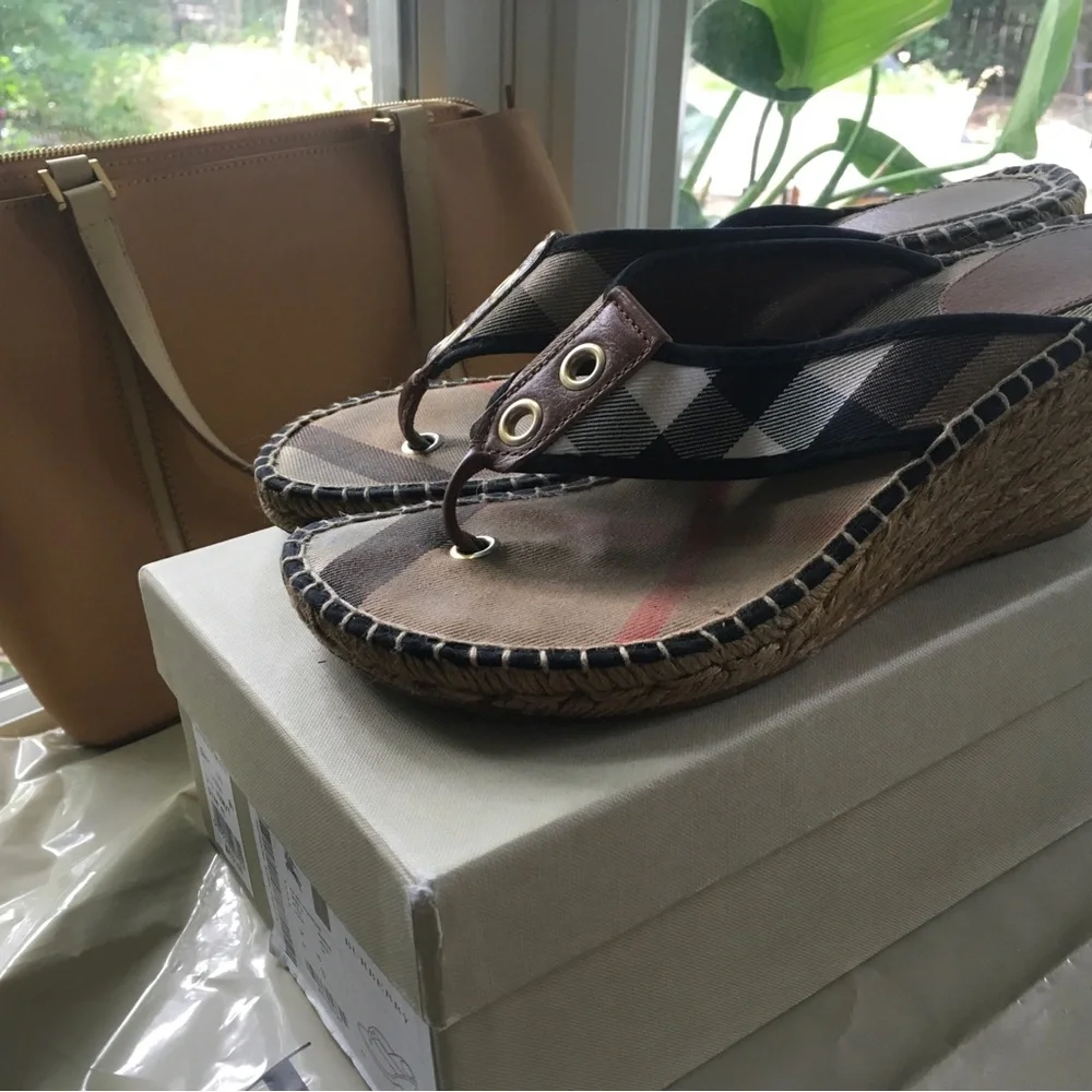 Burberry Tan Plaid Slip-On Sandals and Burberry purse